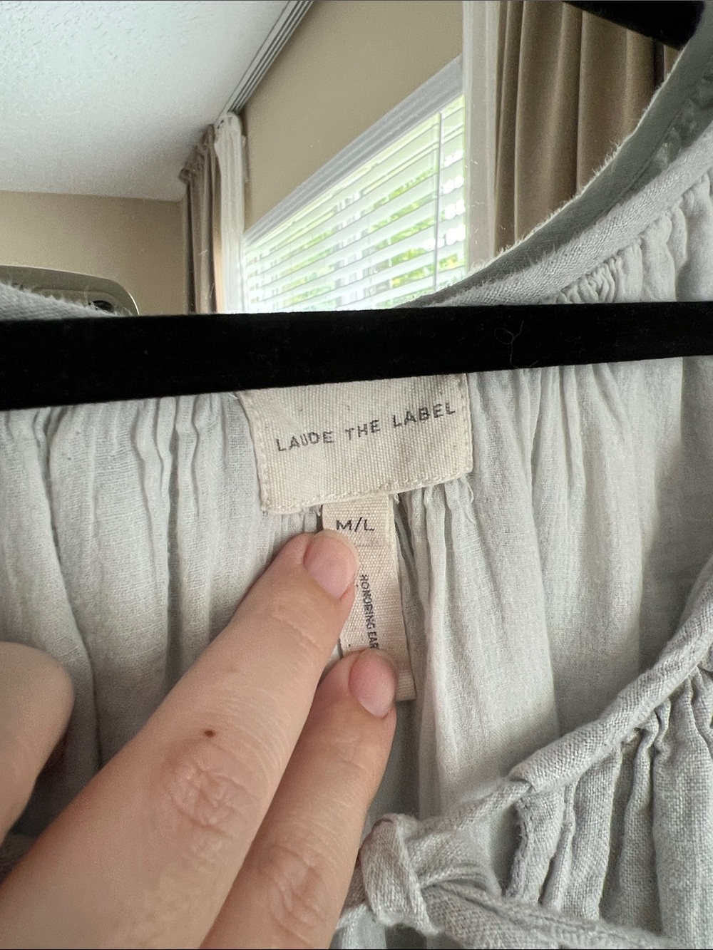 Light Gray Maxi Peasant Dress with Tie Neck - Picture 3 of 3